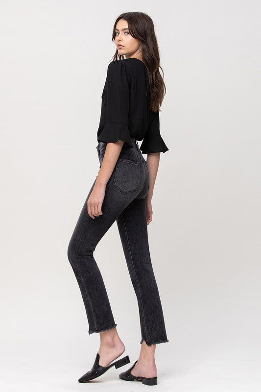 High Rise Straight Crop with Uneven Hem Details - Premium  from Flying Monkey - Just $58.84! Shop now at Alexi and Gray