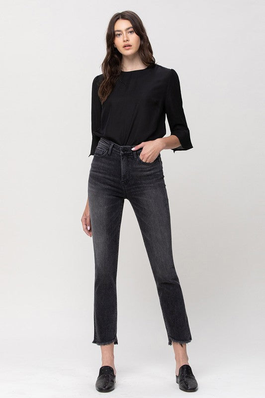 High Rise Straight Crop with Uneven Hem Details - Premium  from Flying Monkey - Just $58.84! Shop now at Alexi and Gray