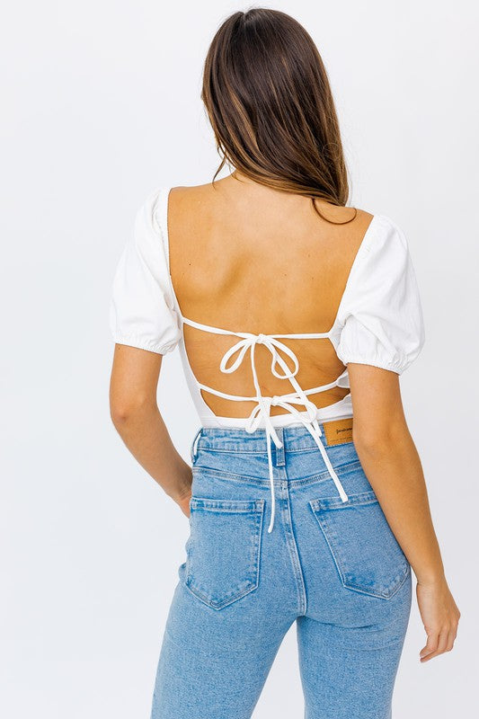 BALLOON ELBOW SLEEVE OPEN BACK BODYSUIT - Premium  from LE LIS - Just $26.38! Shop now at Alexi and Gray