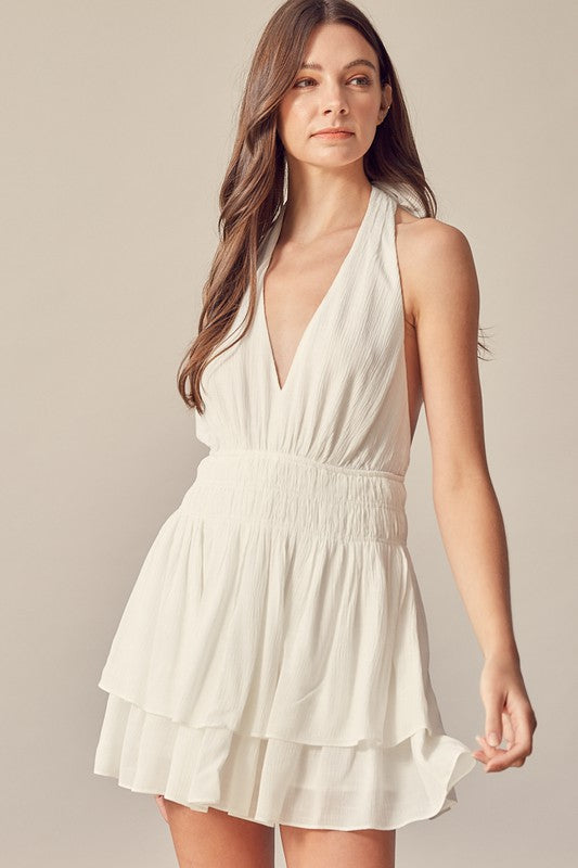 HALTER NECK ROMPER DRESS - Premium  from Mustard Seed - Just $47.84! Shop now at Alexi and Gray