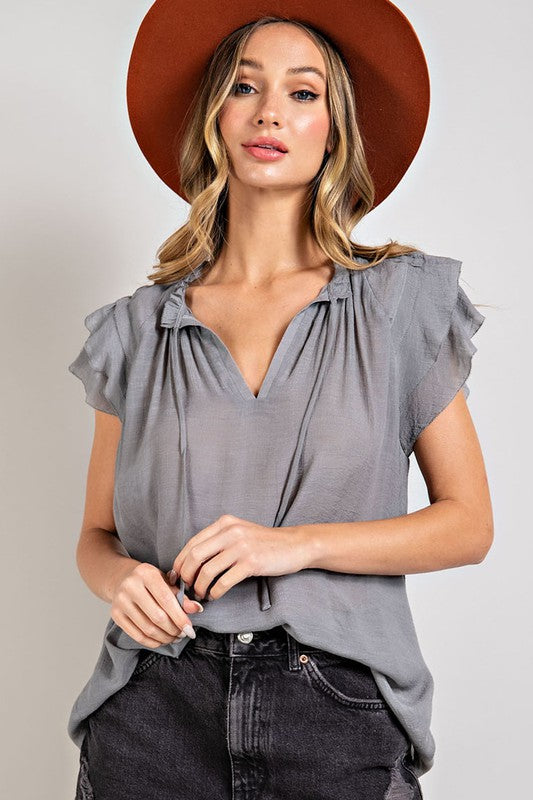 TIERED RUFFLE SLEEVE SHORT SLEEVE BLOUSE - Premium  from eesome - Just $34.10! Shop now at Alexi and Gray