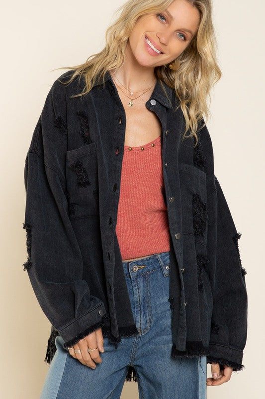 Fringe Distressed Oversized Jacket - Premium  from POL - Just $66! Shop now at Alexi and Gray