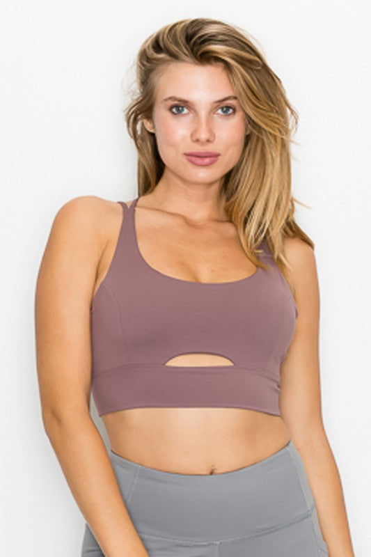 Cross Back Front Slit Sports Bra - Premium  from OTOS Active - Just $24.06! Shop now at Alexi and Gray