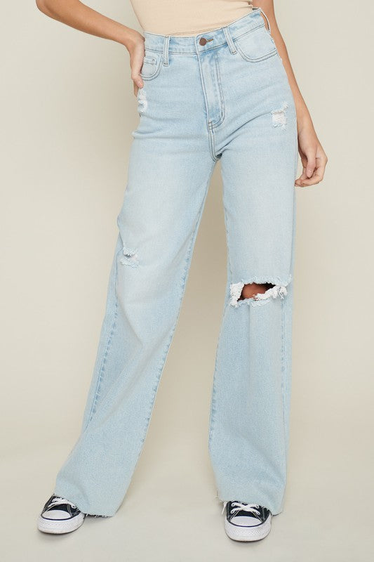 Distressed Wide Leg Jeans - Premium  from Vibrant M.i.U - Just $59.18! Shop now at Alexi and Gray