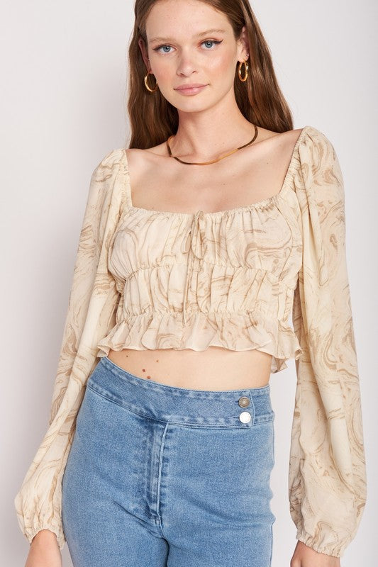 LONG SLEEVE WITH RUCHED DETAIL CROP TOP - Premium  from Emory Park - Just $46.80! Shop now at Alexi and Gray