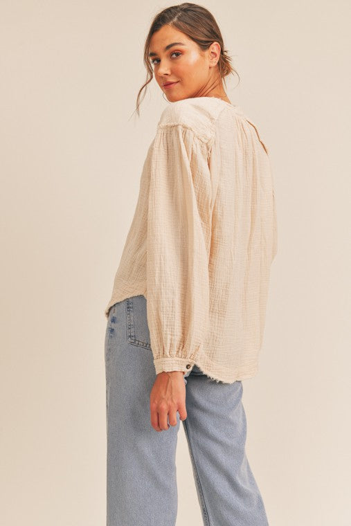 Distressed Button Down Top - Premium  from Lush Clothing - Just $29.94! Shop now at Alexi and Gray
