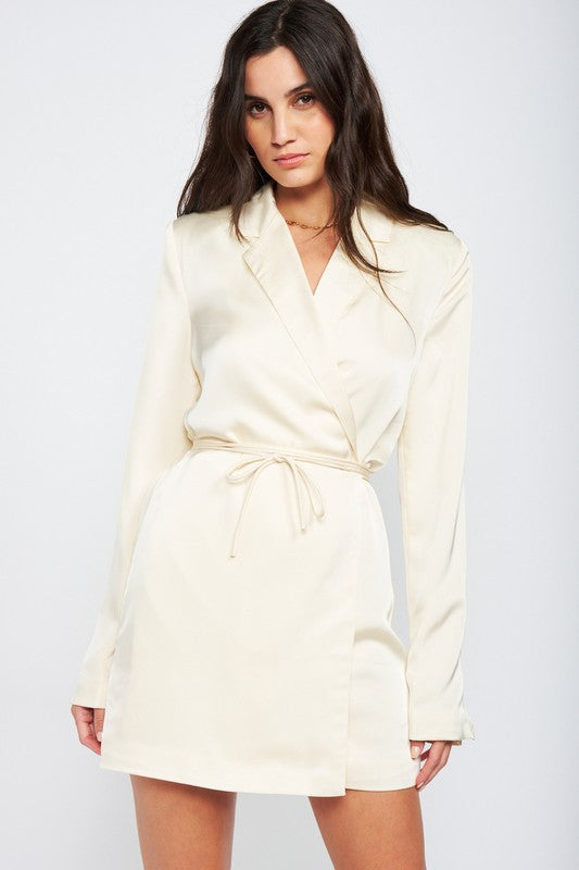WRAPPED BLAZER MINI DRESS WITH DRAWSTRING - Premium  from Emory Park - Just $93.60! Shop now at Alexi and Gray
