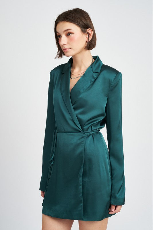 WRAPPED BLAZER MINI DRESS WITH DRAWSTRING - Premium  from Emory Park - Just $93.60! Shop now at Alexi and Gray