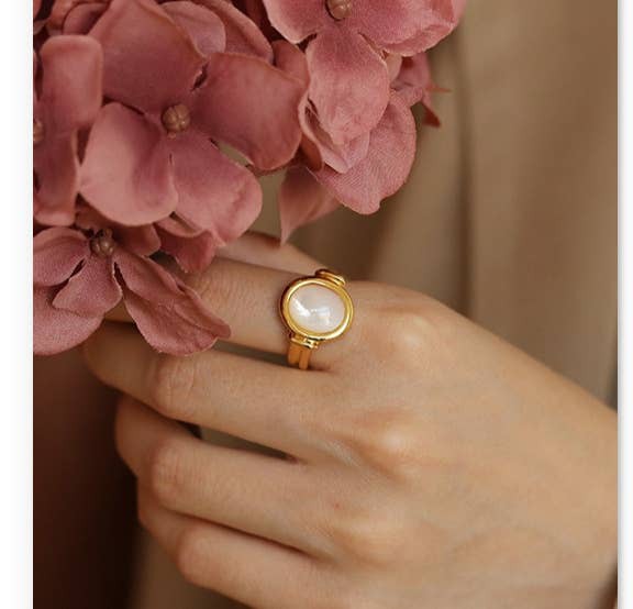 18K Gold Plated White Shell Ring - Premium  from SOCALI - Just $36.34! Shop now at Alexi and Gray