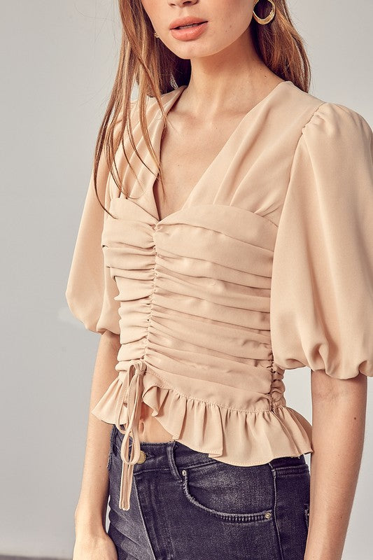 PUFF SLEEVE CINCHED TOP - Premium  from Do + Be Collection - Just $49.76! Shop now at Alexi and Gray