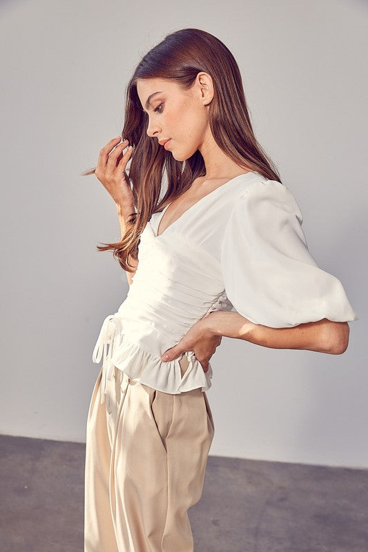 PUFF SLEEVE CINCHED TOP - Premium  from Do + Be Collection - Just $49.76! Shop now at Alexi and Gray