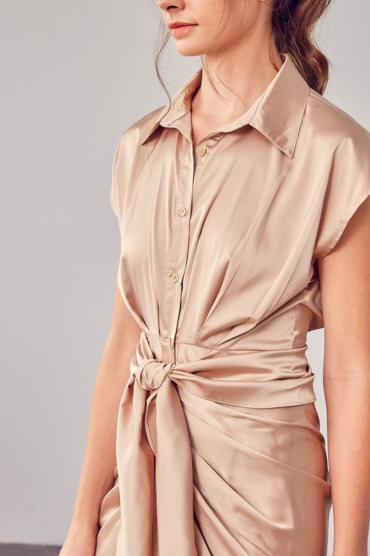 Collar Button Up Front Tie Dress - Premium  from Do + Be Collection - Just $47.30! Shop now at Alexi and Gray