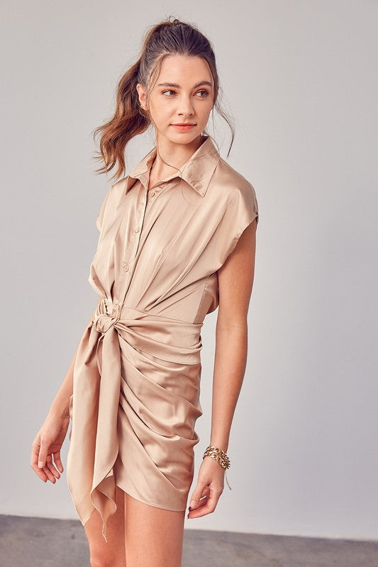 Collar Button Up Front Tie Dress - Premium  from Do + Be Collection - Just $47.30! Shop now at Alexi and Gray