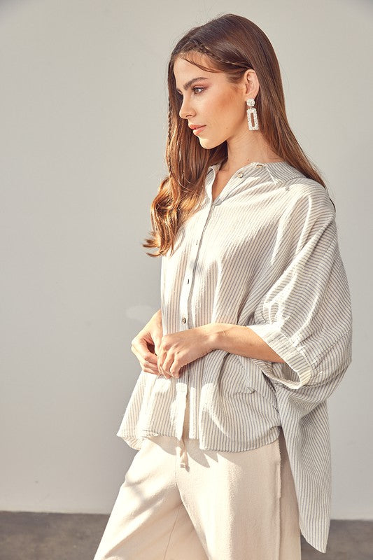 STRIPED BUTTON UP SHIRT - Premium  from Mustard Seed - Just $47.30! Shop now at Alexi and Gray
