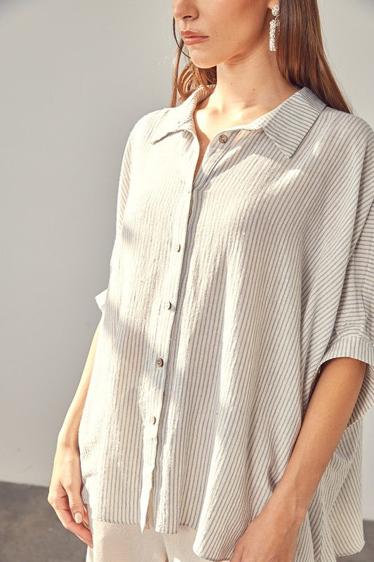 STRIPED BUTTON UP SHIRT - Premium  from Mustard Seed - Just $47.30! Shop now at Alexi and Gray