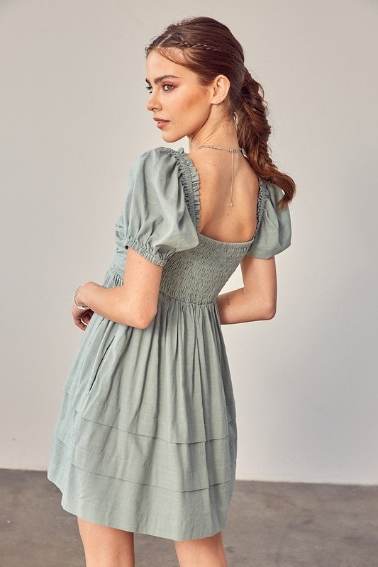FRONT RUCHED DETAIL PUFF SLEEVE DRESS - Premium  from Mustard Seed - Just $52.80! Shop now at Alexi and Gray