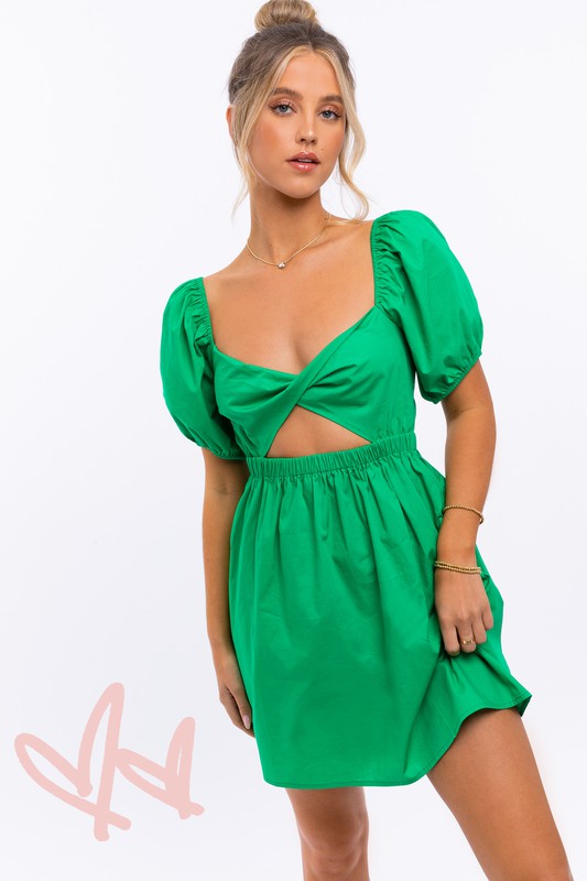 HALF SLEEVE TWISTED FRONT DRESS - Premium  from LE LIS - Just $27.42! Shop now at Alexi and Gray