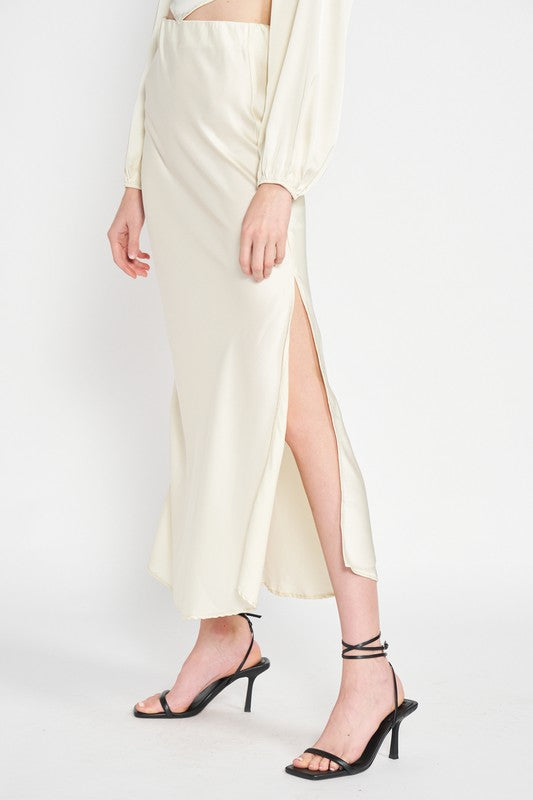 BIAS CUT MAXI SKIRT WITH SLIT - Premium  from Emory Park - Just $44.20! Shop now at Alexi and Gray