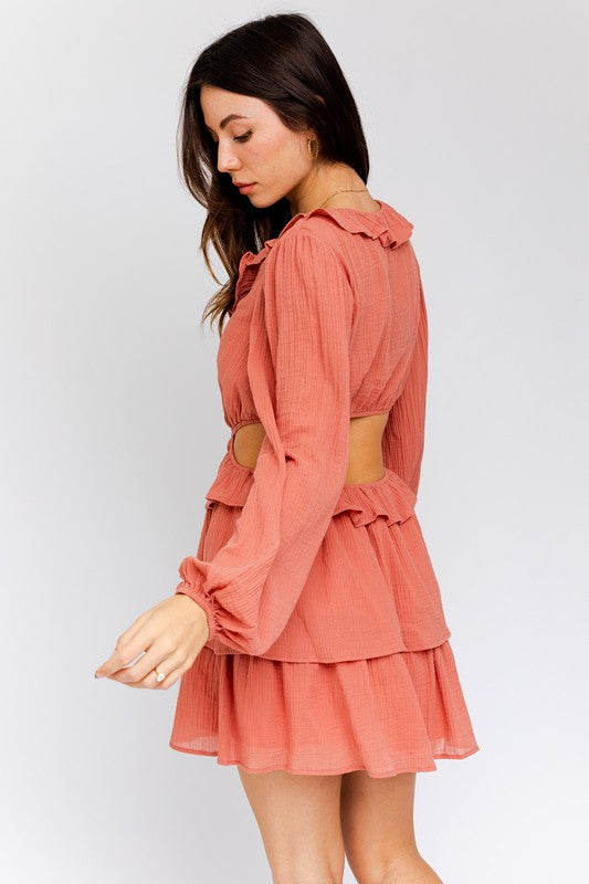 RUFFLE DETAIL V-SHAPE BONING DRESS - Premium  from LE LIS - Just $34.58! Shop now at Alexi and Gray