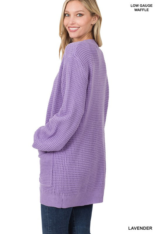 LOW GAUGE WAFFLE OPEN CARDIGAN SWEATER - Premium  from ZENANA - Just $30.22! Shop now at Alexi and Gray