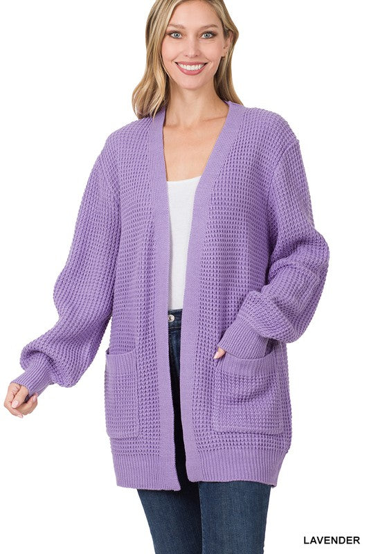 LOW GAUGE WAFFLE OPEN CARDIGAN SWEATER - Premium  from ZENANA - Just $21.16! Shop now at Alexi and Gray