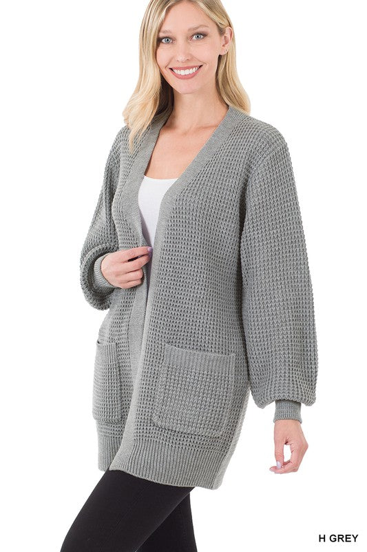 LOW GAUGE WAFFLE OPEN CARDIGAN SWEATER - Premium  from ZENANA - Just $21.16! Shop now at Alexi and Gray