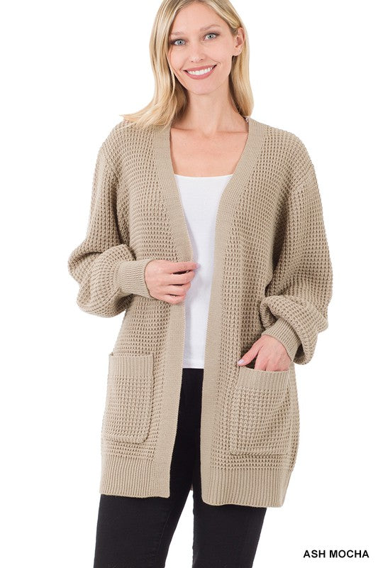 LOW GAUGE WAFFLE OPEN CARDIGAN SWEATER - Premium  from ZENANA - Just $30.22! Shop now at Alexi and Gray