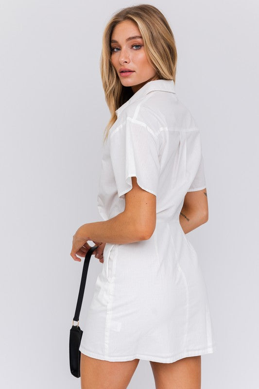 HALF SLEEVE SHIRT MINI DRESS - Premium  from LE LIS - Just $30.80! Shop now at Alexi and Gray
