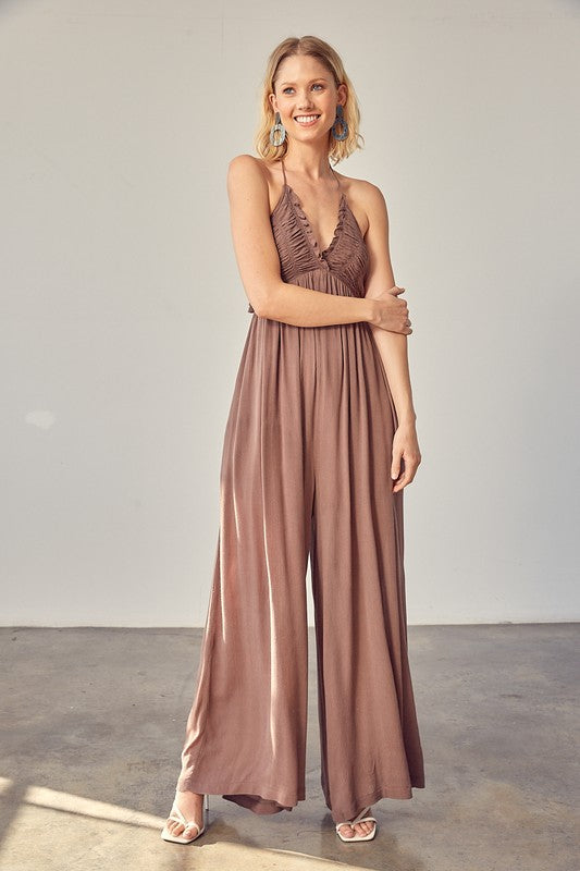 HALTER NECK BACK TIE JUMPSUIT - Premium  from Mustard Seed - Just $57.20! Shop now at Alexi and Gray