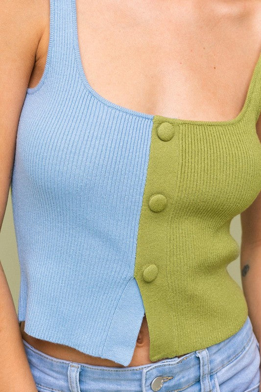 Color Block Button Front Sweater Top - Premium  from LE LIS - Just $33! Shop now at Alexi and Gray