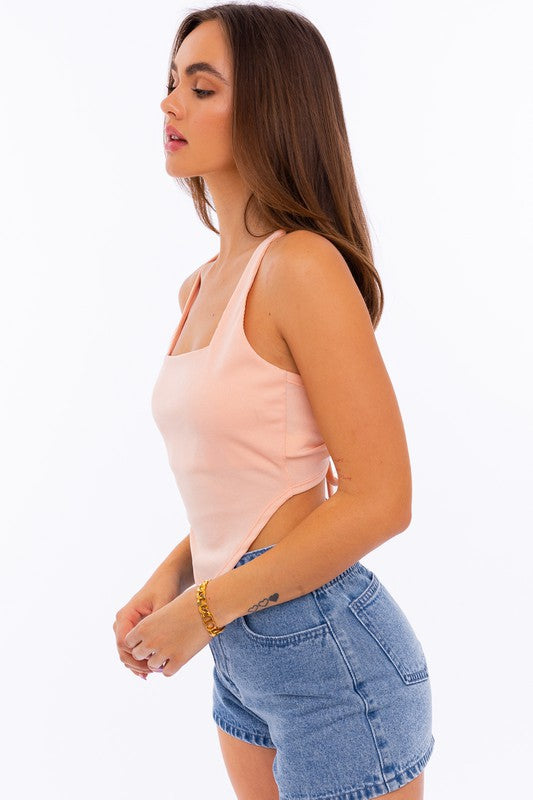 CRISS CROSS OPEN BACK HANDKERCHIEF TOP - Premium  from LE LIS - Just $22.00! Shop now at Alexi and Gray