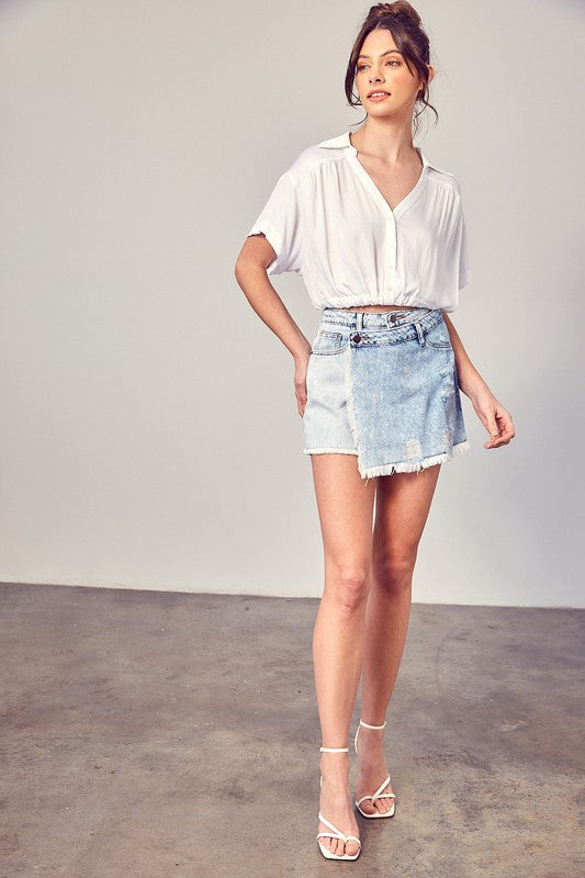 DISTRESSED CROSS LAP DENIM SHORTS - Premium  from Mustard Seed - Just $52.80! Shop now at Alexi and Gray