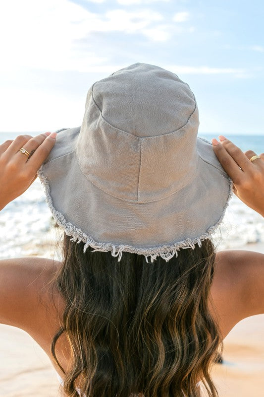 Frayed Edge Canvas Bucket Hat - Premium  from Aili's Corner - Just $19! Shop now at Alexi and Gray