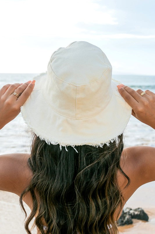 Frayed Edge Canvas Bucket Hat - Premium  from Aili's Corner - Just $19! Shop now at Alexi and Gray