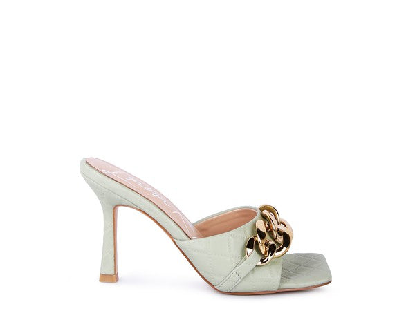 MERMAID Quilted Metal Chain Heeled Sandals - Premium  from Rag Company - Just $62.96! Shop now at Alexi and Gray