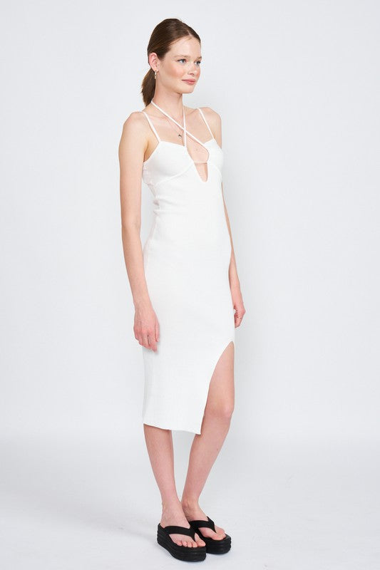 SPAGHETTI STRAP MIDI DRESS WITH SLIT - Premium  from Emory Park - Just $46.80! Shop now at Alexi and Gray
