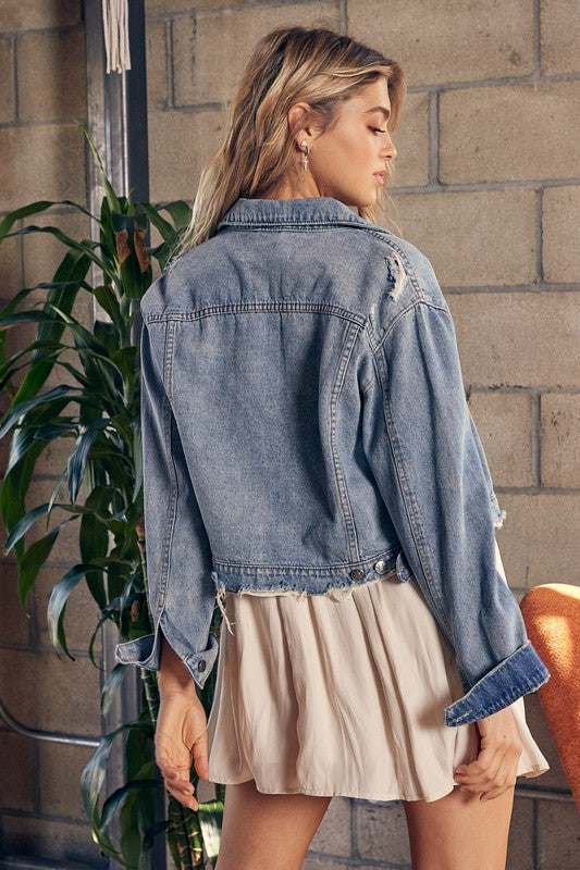 Color Denim Jacket - Premium  from Mustard Seed - Just $39.28! Shop now at Alexi and Gray