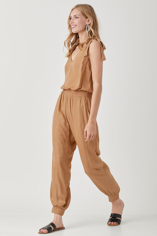 V-Neck Smocked Waist Jogger Jumpsuit - Premium  from Mustard Seed - Just $48.94! Shop now at Alexi and Gray