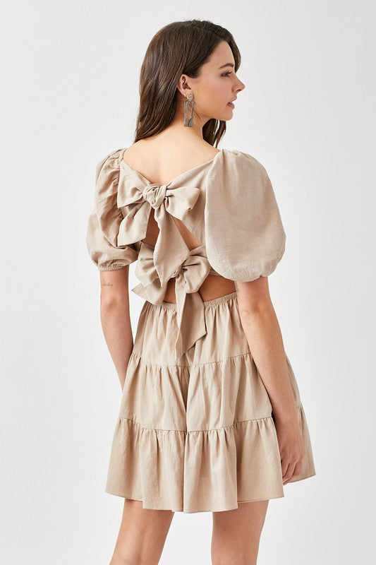 PUFF SLEEVE BACK DOUBLE TIE TIERED DRESS - Premium  from Mustard Seed - Just $51.70! Shop now at Alexi and Gray