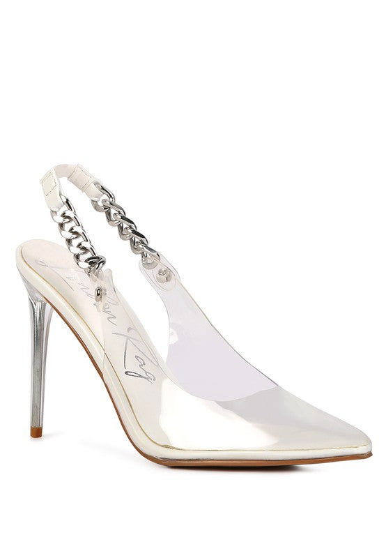 GODDESS HEELED CLEAR CHAIN SLINGBACK SANDAL - Premium  from Rag Company - Just $58.38! Shop now at Alexi and Gray