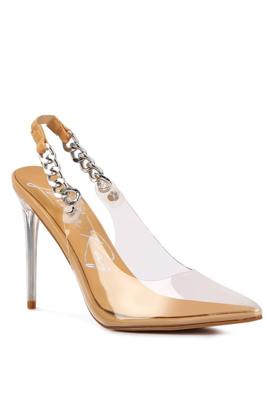 GODDESS HEELED CLEAR CHAIN SLINGBACK SANDAL - Premium  from Rag Company - Just $58.38! Shop now at Alexi and Gray