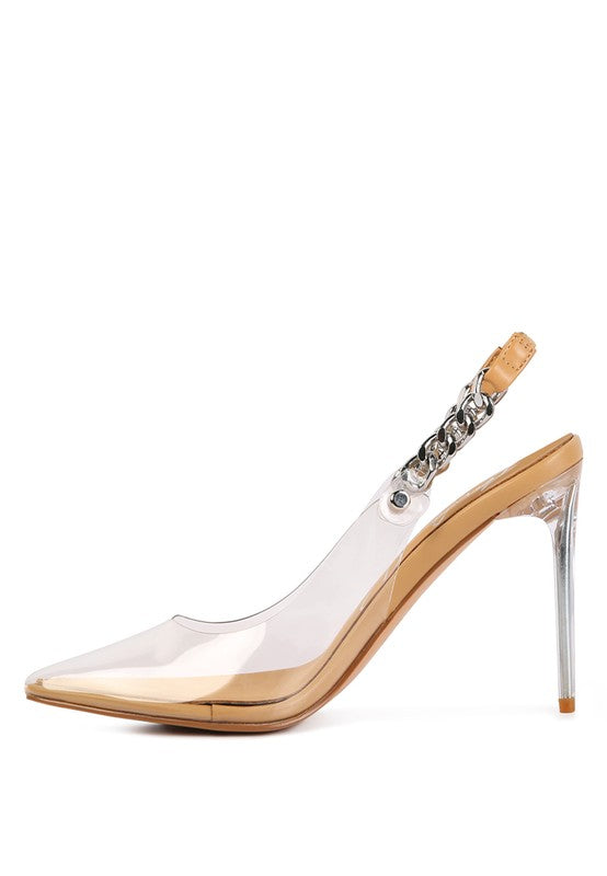 GODDESS HEELED CLEAR CHAIN SLINGBACK SANDAL - Premium  from Rag Company - Just $68.68! Shop now at Alexi and Gray