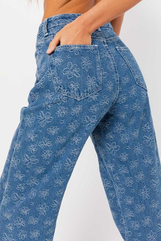 FLOWER DISTRESSED BOYFRIEND JEANS - Premium  from LE LIS - Just $51.70! Shop now at Alexi and Gray