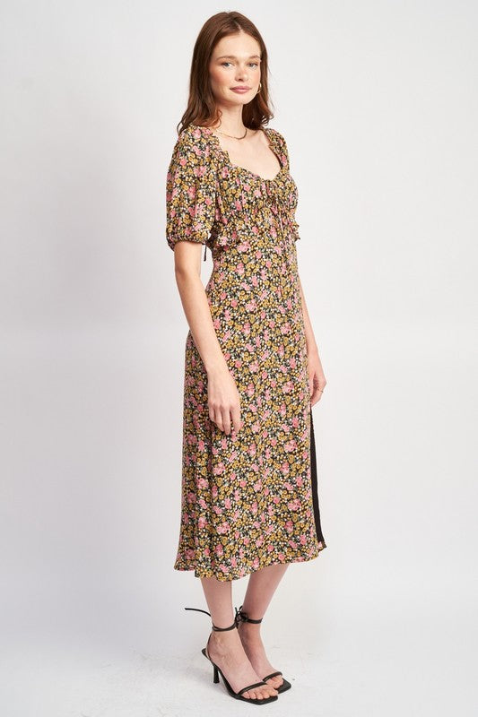 FLORAL MIDI DRESS WTIH RUFFLE DETAILS - Premium  from Emory Park - Just $65.00! Shop now at Alexi and Gray