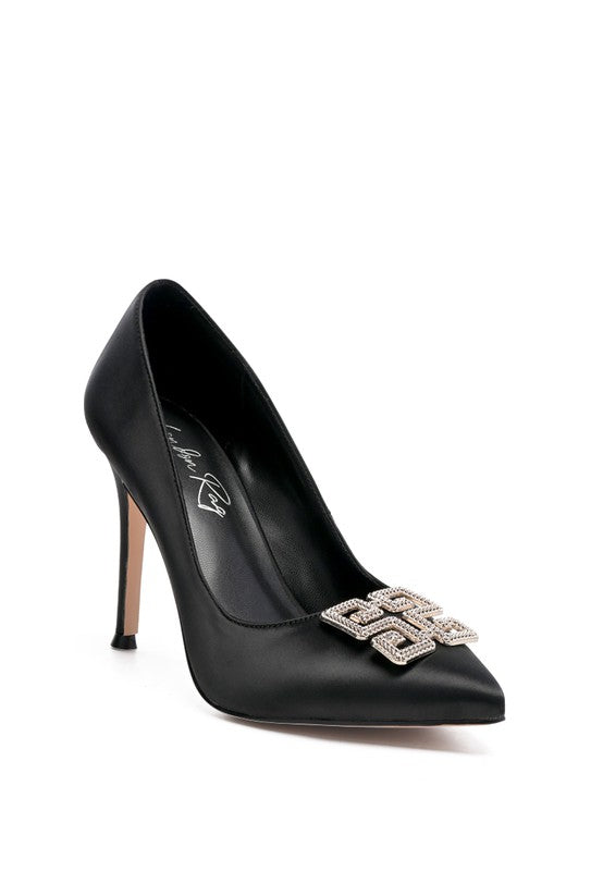 PRISCA STILETTO CRYSTAL BROOCH PUMPS - Premium  from Rag Company - Just $54.64! Shop now at Alexi and Gray