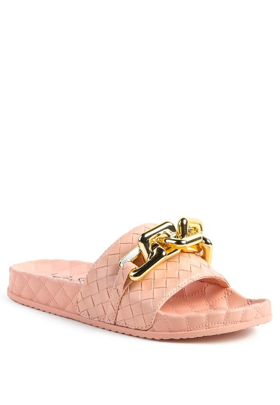 MIAMI SHOT BLING CHAIN STRAP WOVEN SLIP ON FLATS - Premium  from Rag Company - Just $29.90! Shop now at Alexi and Gray