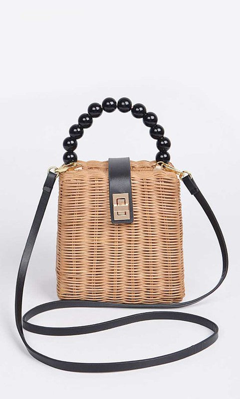 Beads Handle Straw Structure Clutch Swing Bag - Premium  from Artini Accessories - Just $59.80! Shop now at Alexi and Gray