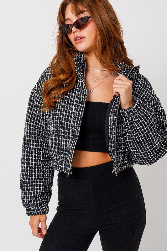 Tweed Crop Puffer Jacket - Premium  from LE LIS - Just $68.06! Shop now at Alexi and Gray