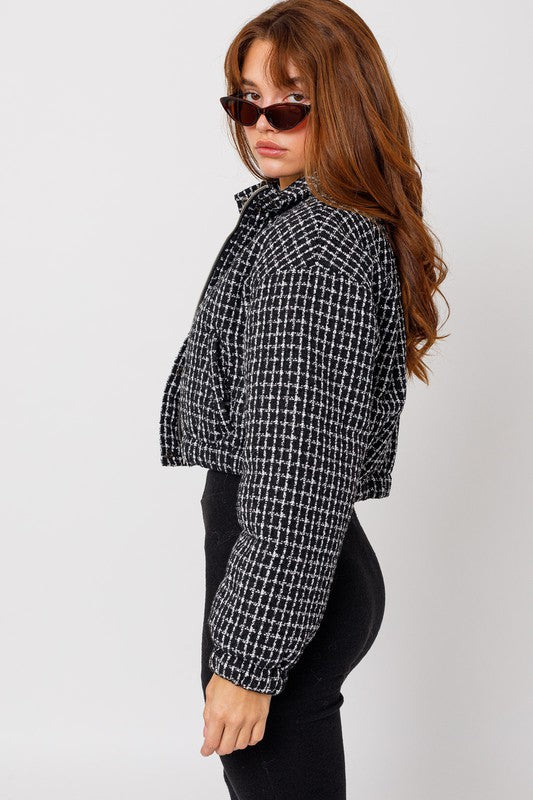 Tweed Crop Puffer Jacket - Premium  from LE LIS - Just $68.06! Shop now at Alexi and Gray