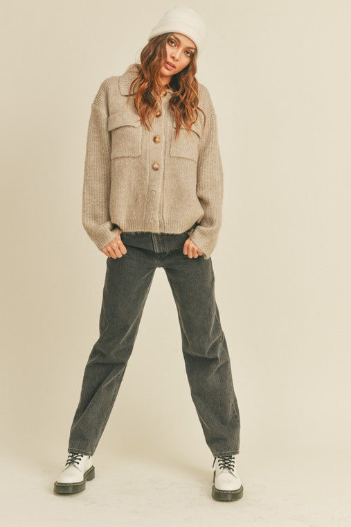 Rib Knit Shirt Cardigan - Premium  from Lush Clothing - Just $61.60! Shop now at Alexi and Gray